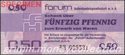 ドイツ民主共和国（東ドイツ）外貨兌換券 50ペニッヒ