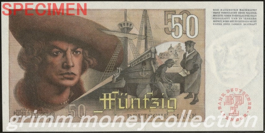 ドイツ連邦共和国(西ドイツ) 50マルク 裏