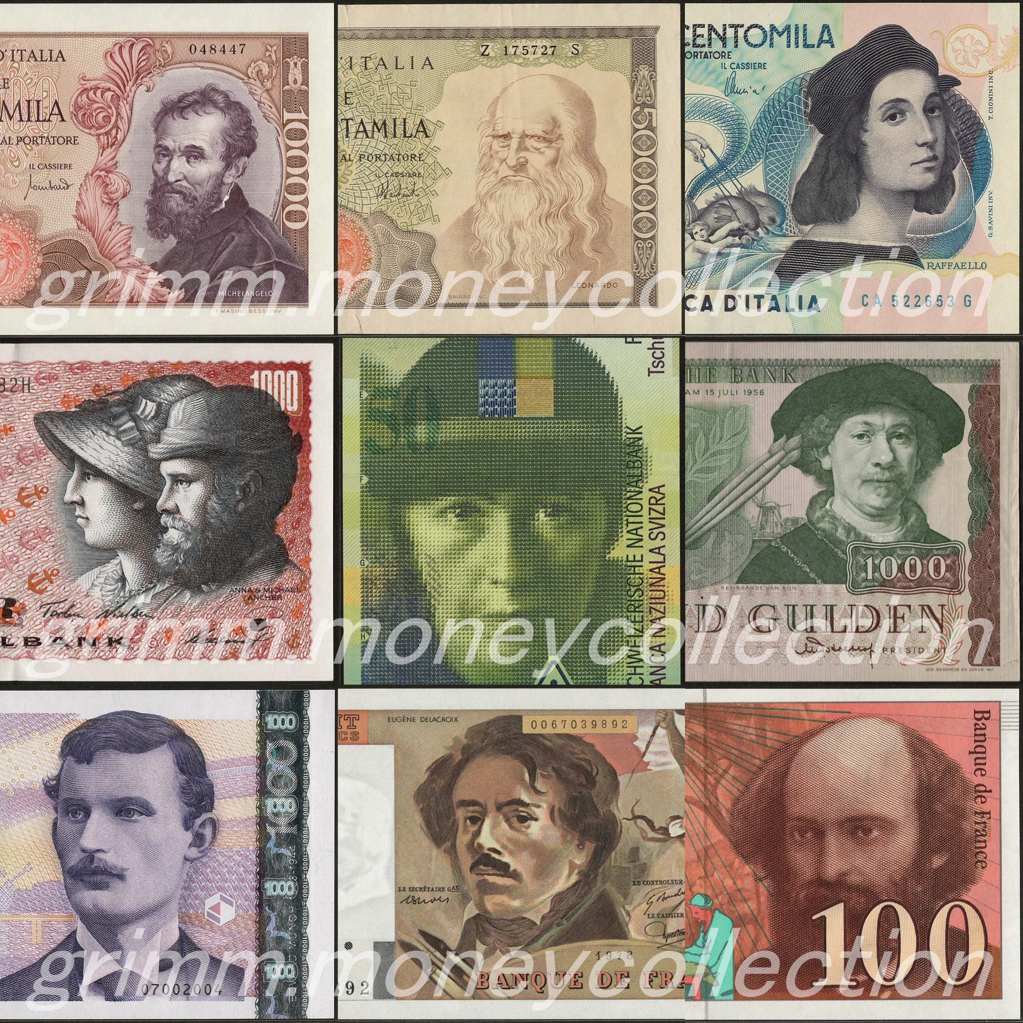 芸術家が描かれた紙幣