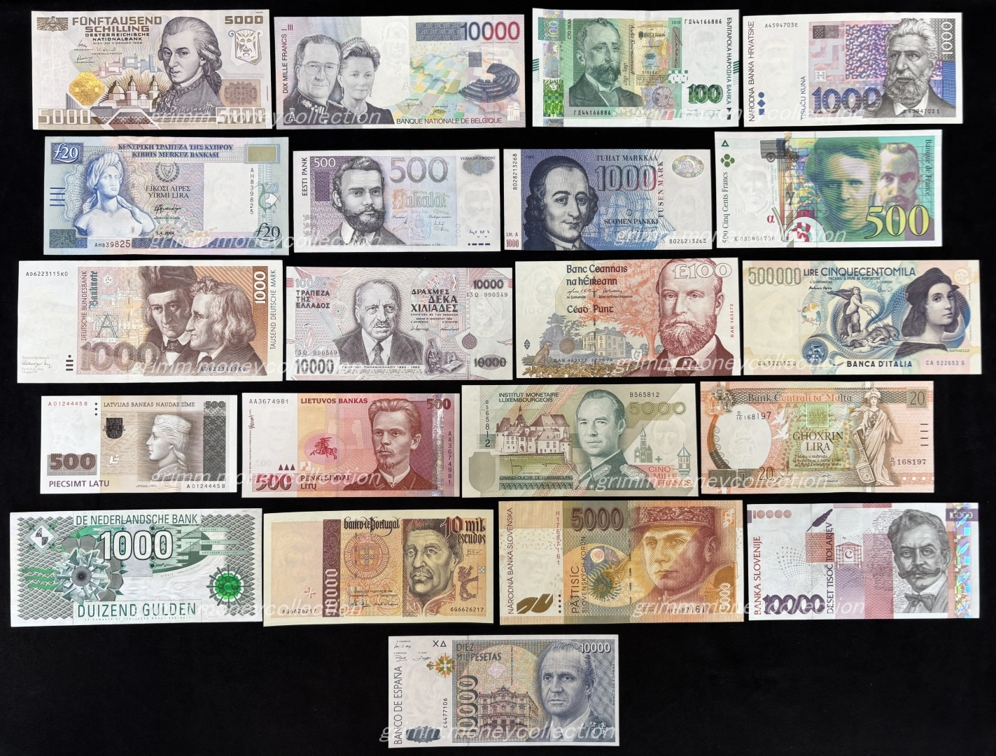 ユーロ導入国の旧通貨 最高額面紙幣 一覧 表