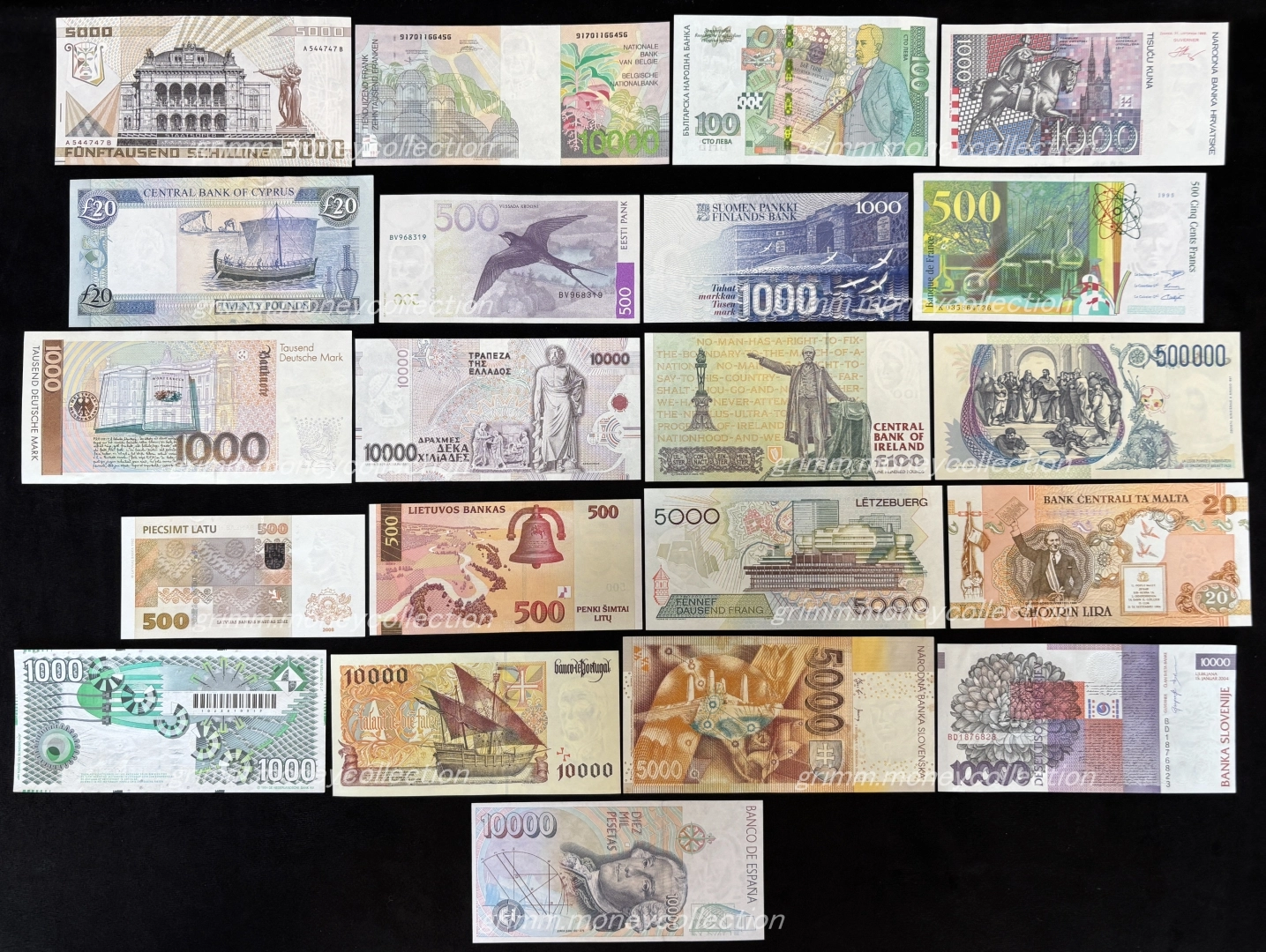 ユーロ導入国の旧通貨 最高額面紙幣 一覧 裏